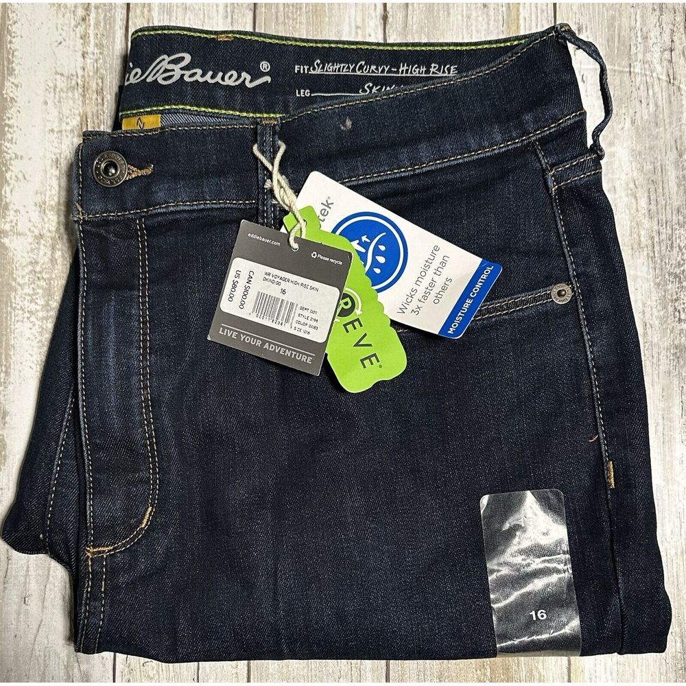 Eddie‎ Bauer Women's Slightly Curvy High Rise Skinny Dark Wash Jeans Size 16-New